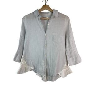 Anthropology Holding Horses Womens 2 White Pinstripe Lace Ruffle Button Up Shirt